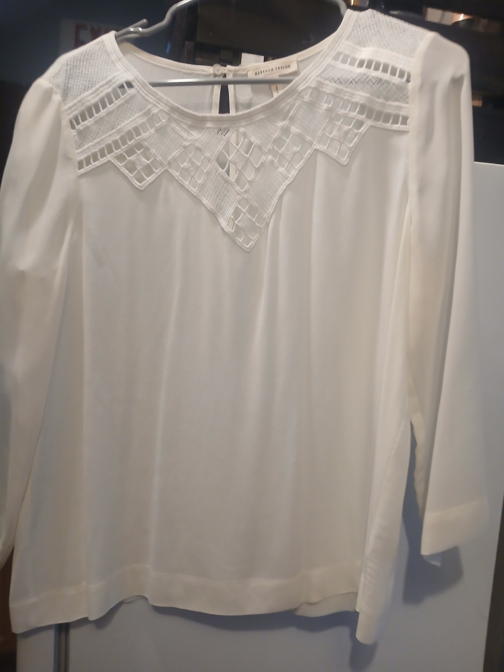 Rebecca Taylor White Lace-Yoke Long Sleeve Top